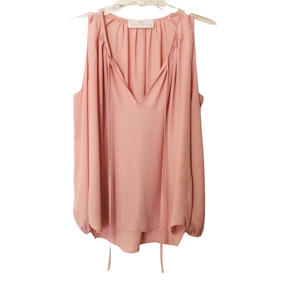 Amanda Uprichard Cold Shoulder Long Sleeve Tie Front Blouse Pastel Pink S - Picture 7 of 16